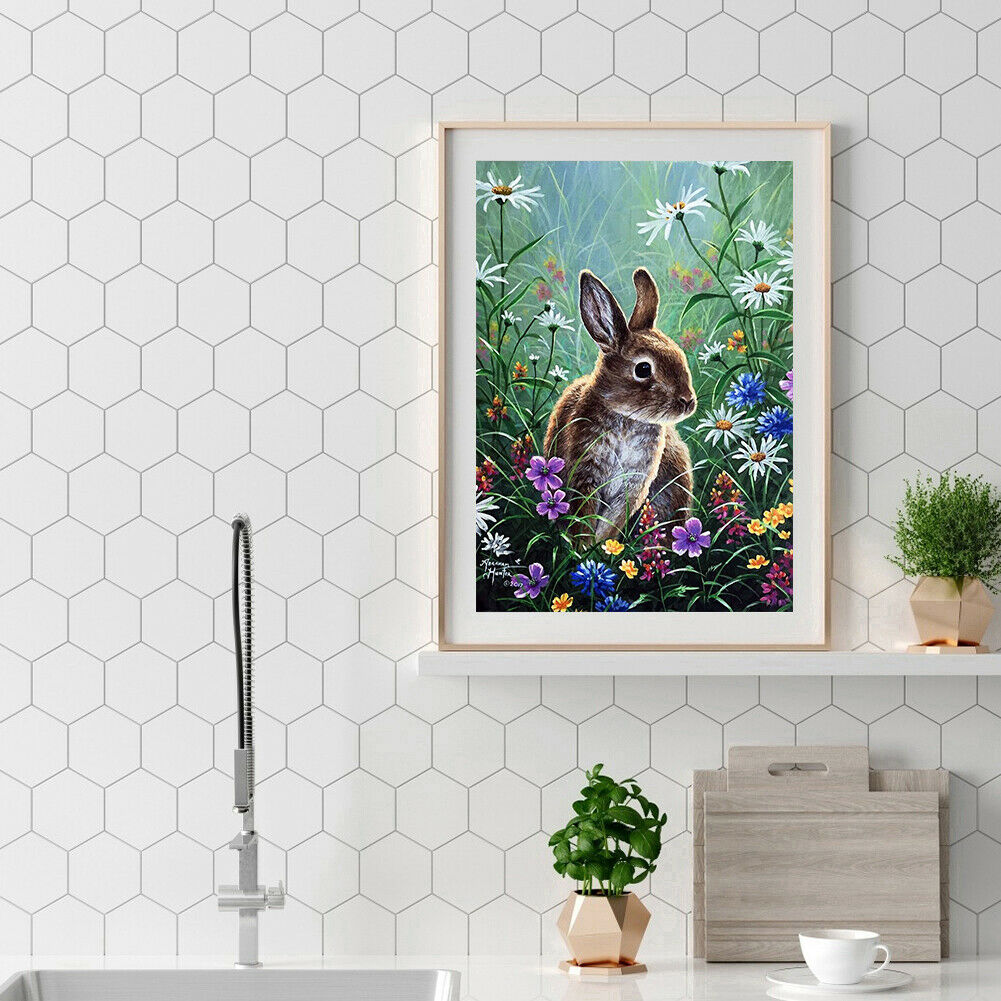 Rabbit 5D Full Round Drill Diamond Painting Crystal Mosaic Kits Wall Decor @