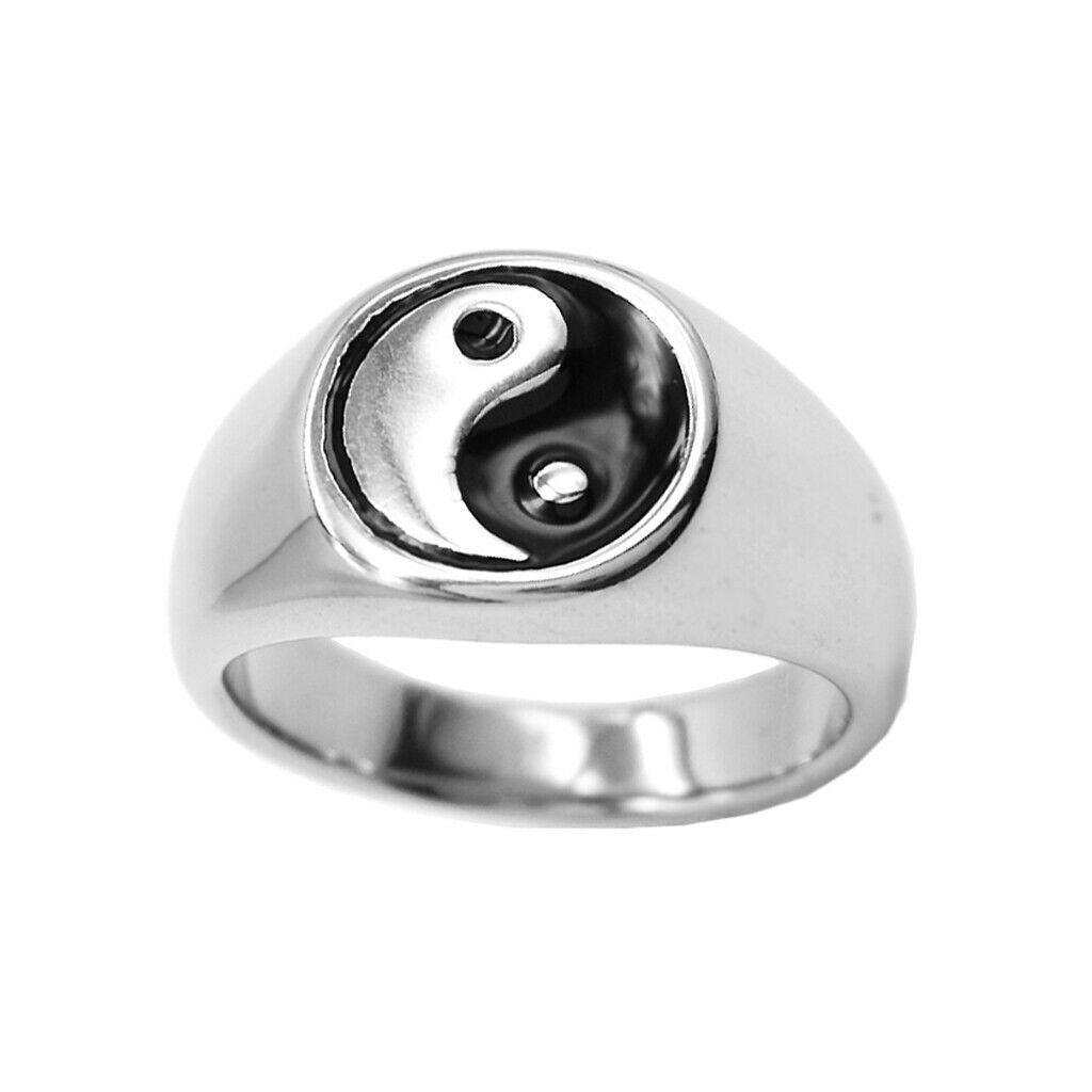 Retro Stainless Steel  Tai Chi Finger Ring Yin Yang Spinner Ring US Size 13