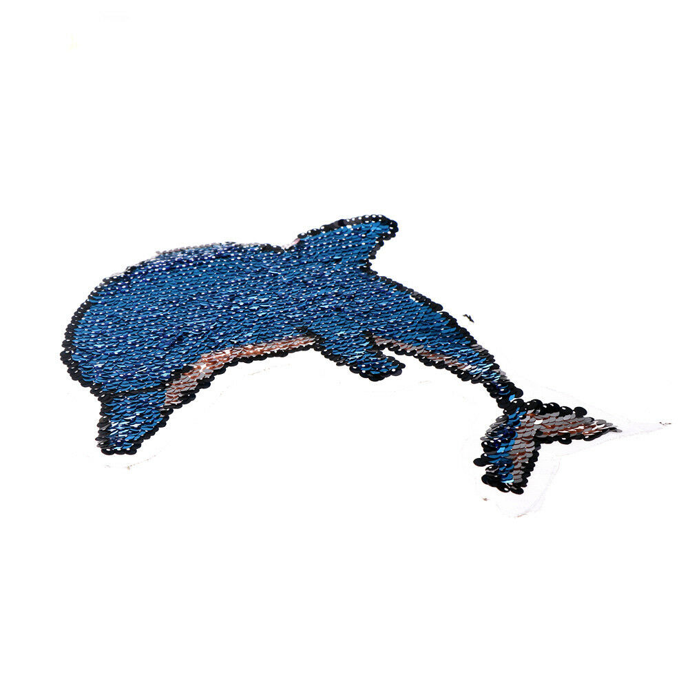 Dolphin Reversible Sequined Sew On Patches Embroidered Patch Applique  .l8