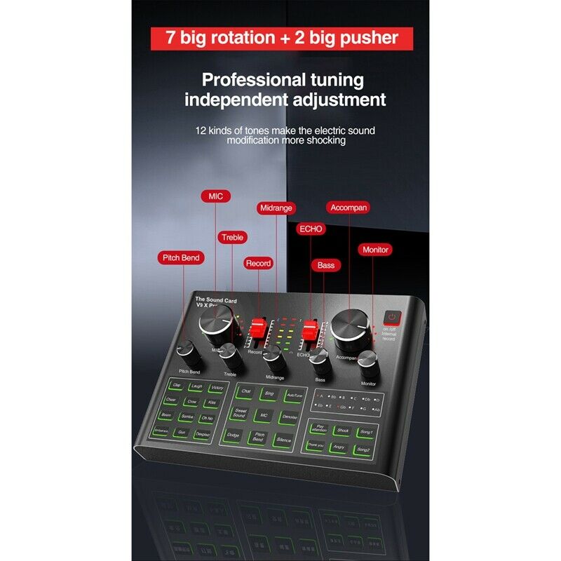 V9X PRO Sound Card,Audio Mixer for Live Broadcast Recording Phone Computer PW5P2