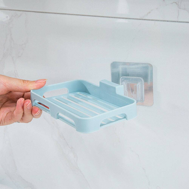 Wall Mounted Soap Dish Holder Storage Box Drain Tray Shower Bathroom Plate Home