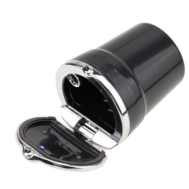 Portable Stainless Car Cigarette Ashtray Ash W/ Blue LED Light  Cup Holder Black