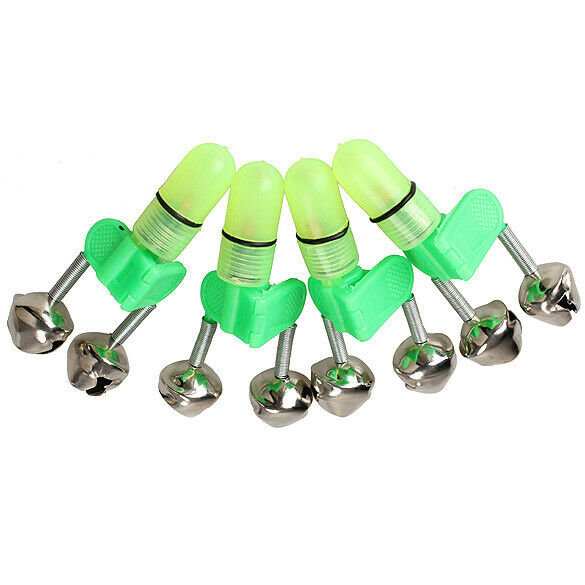 4PCS LED Fishing Rod Bite Alarm Red Light Twin Bells Clip Alerter  A#S