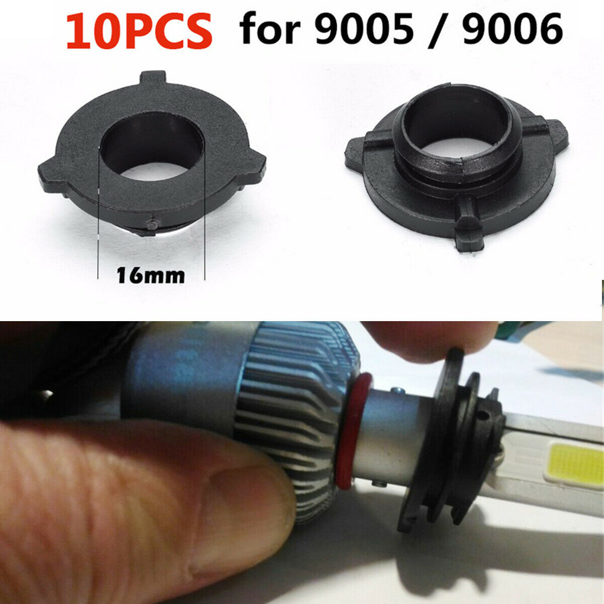 10Pc  LED headlight Adapter Holder Base for S2 9005/9006  plastic black