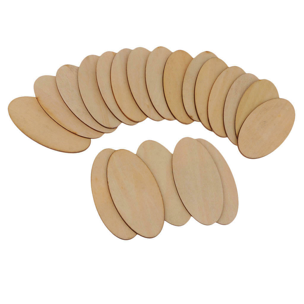 40pieces Natural Unfinished Wood Ellipse Cutout Shaped - 1.5 mm Thick Unpainted