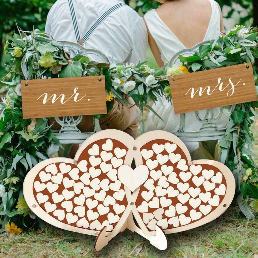 Wedding Personalized Guest Book Double Heart Shaped Custom Signature Puzzle @