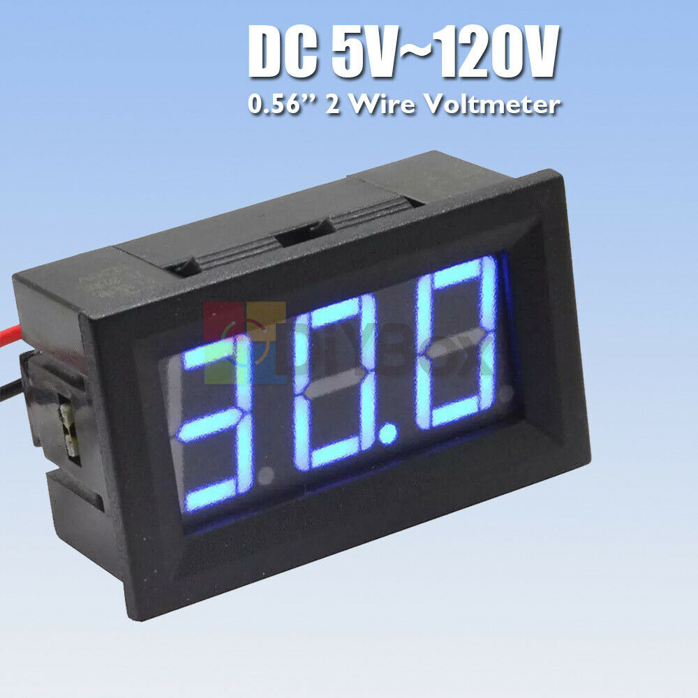 0.56" DC 5V~120V 3 Digit Voltmeter Blue LED 2 Wires Volt Voltage Meter For Car