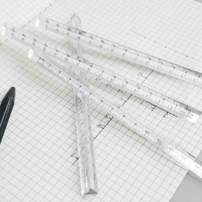 1x Transparent Acrylic Ruler 0-15cm Three-sided Straight Ruler Math Drawing Tool
