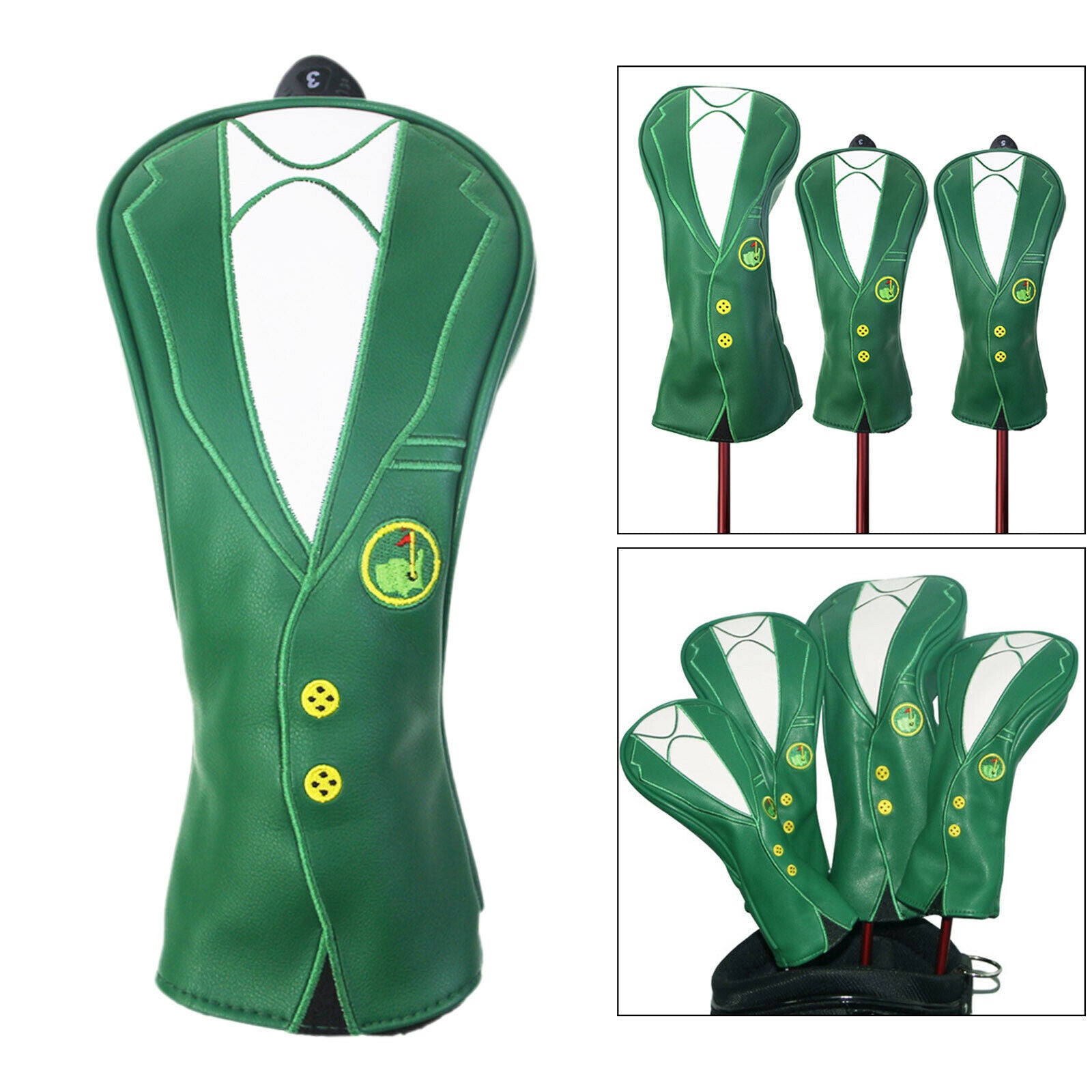 2pcs Golf Wood Headcover Green Anti-slip No. 3 Drivers Covers Utility Club