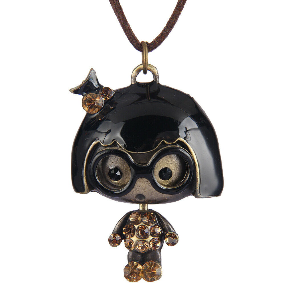 Cute Glasses Girl Pendant Wax Rope Necklace Fashion Jewelry Black