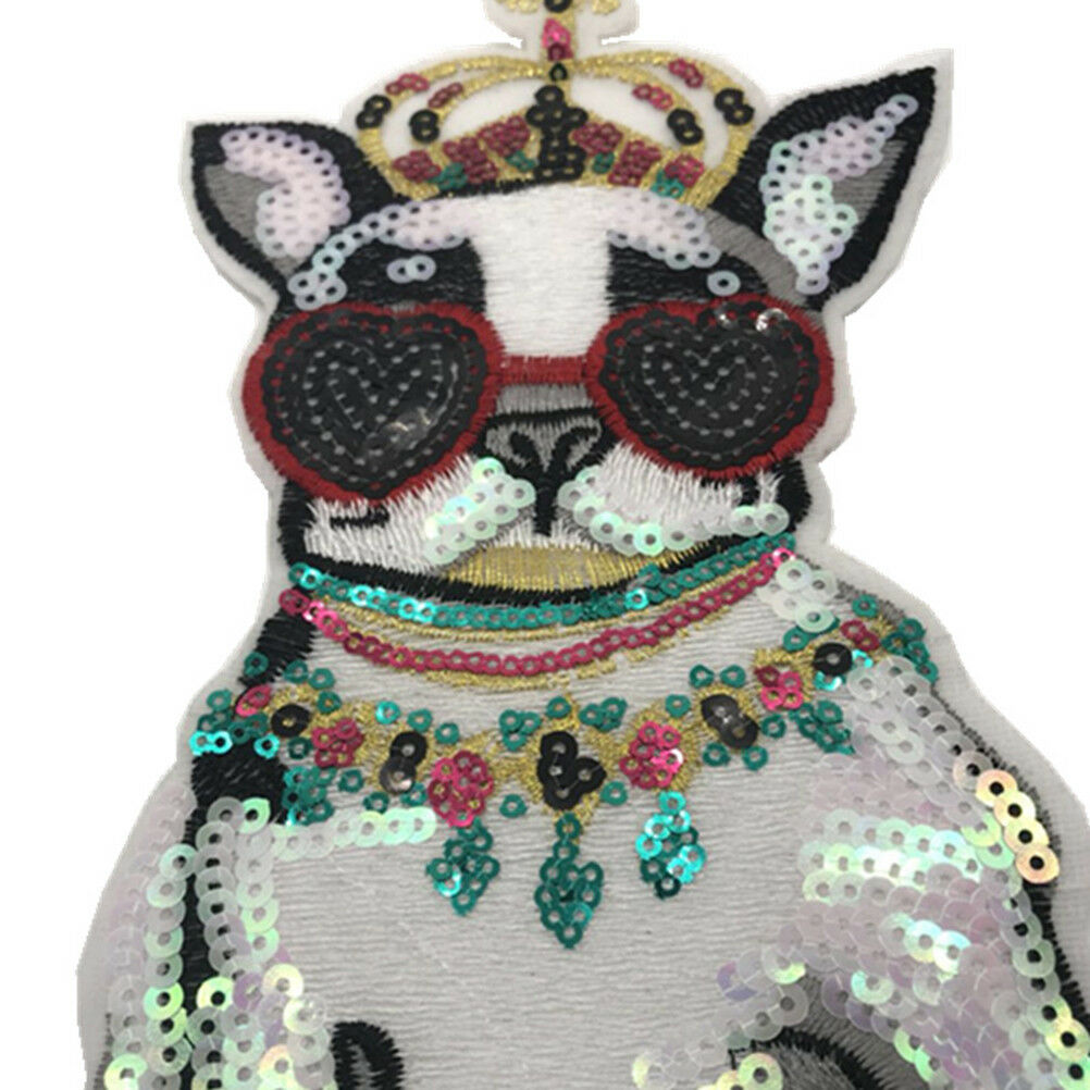 crown dog patches sew on patch for clothes motif sequined embroidery appliq Rf