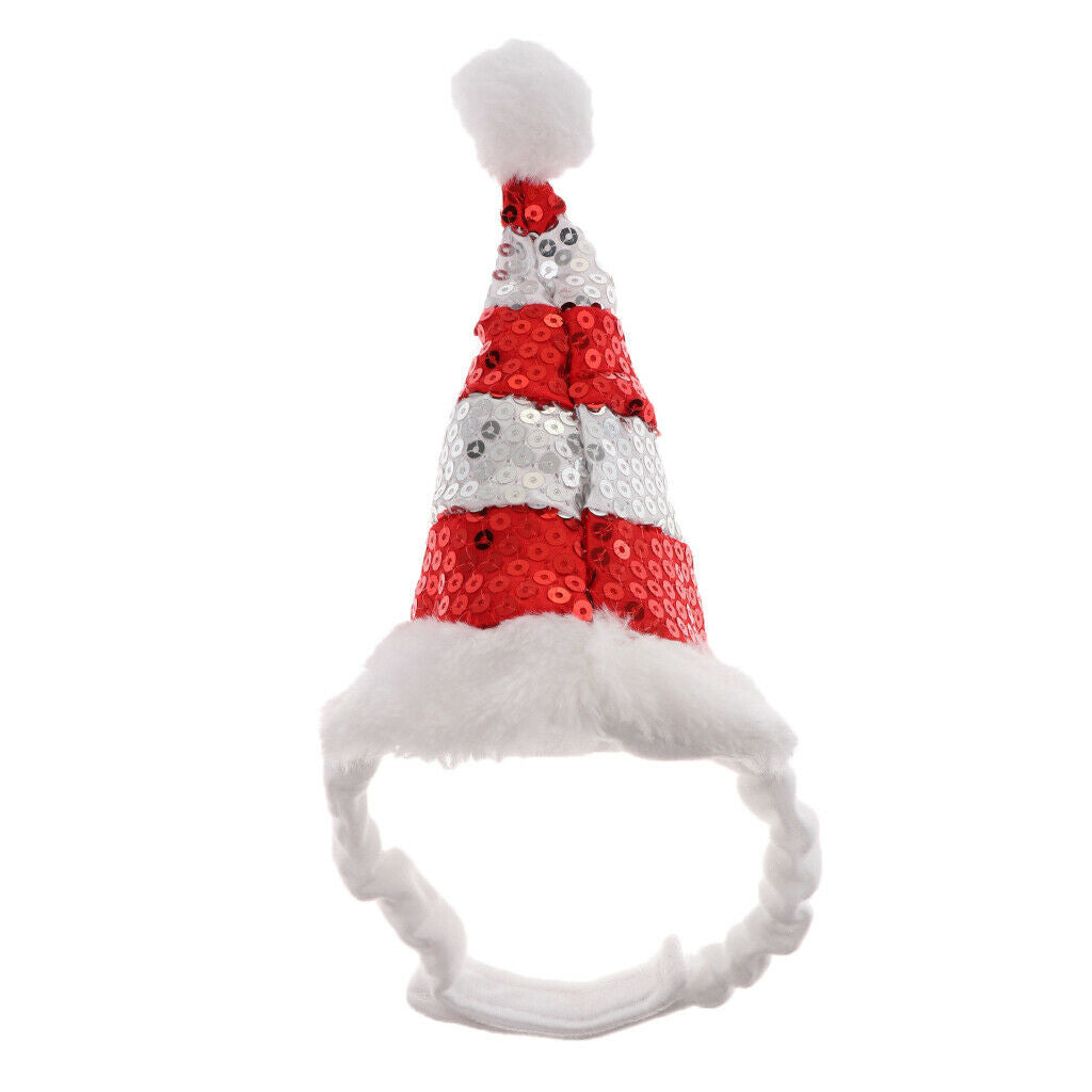 Shiny Red White Striped Cat Kitten Puppy Christmas Santa Hat for Small Dog S