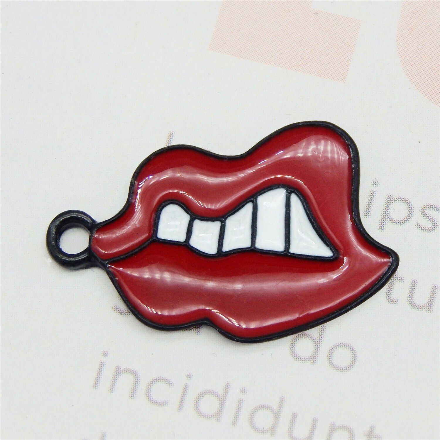 20pcs Red Lip Charm Alloy Enamel Black Plated Pendant Jewelry Art Crafts 25*15mm