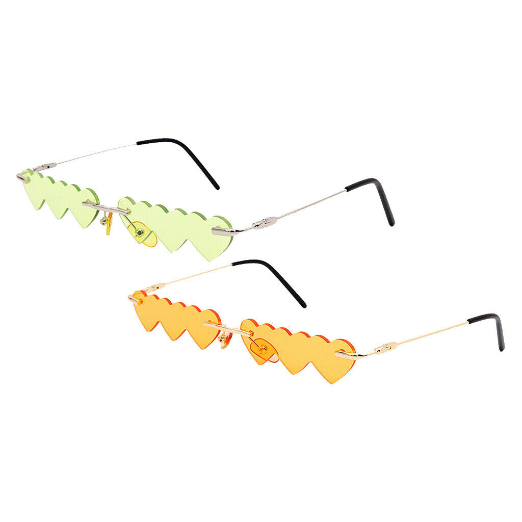 2pcs Novelty Womens Rimless Heart Shape Sunglasses Luxury Designer Glasses