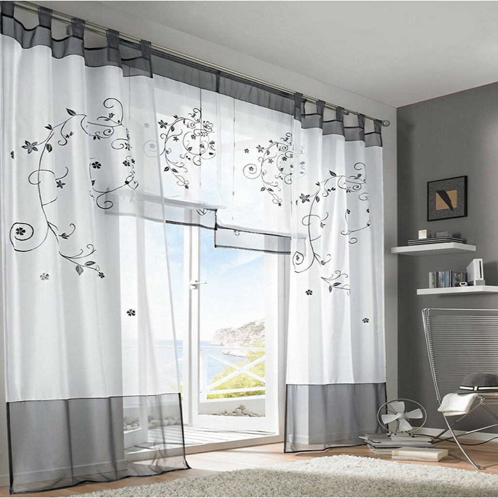 Rod Pocket Window Curtain Sheer Voile Bedroom Kitchen Balcony 60x120cm Grey