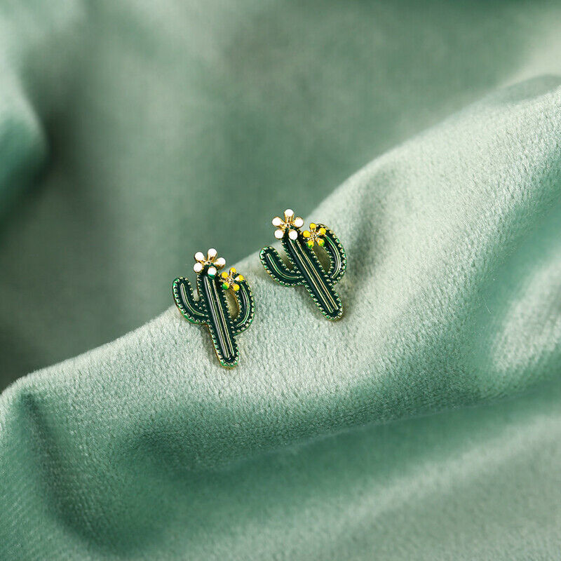 Fashion Green Cactus Earrings Plant Stud Ear Women Jewelry Summer Girl GiftB Ad