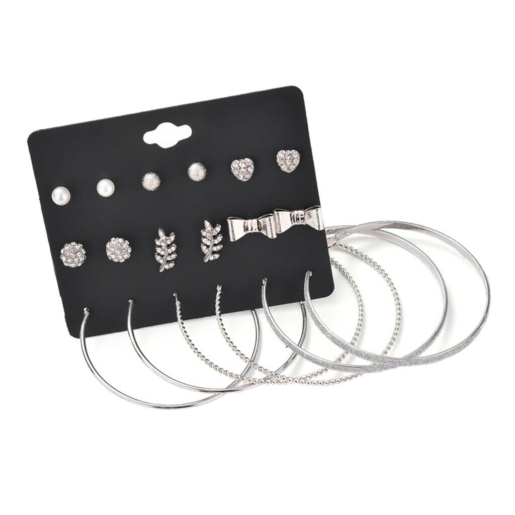 9pair Fashion Lady Ear Stud Ear Hoop Sets Heart Wedding Banquet Jewelry