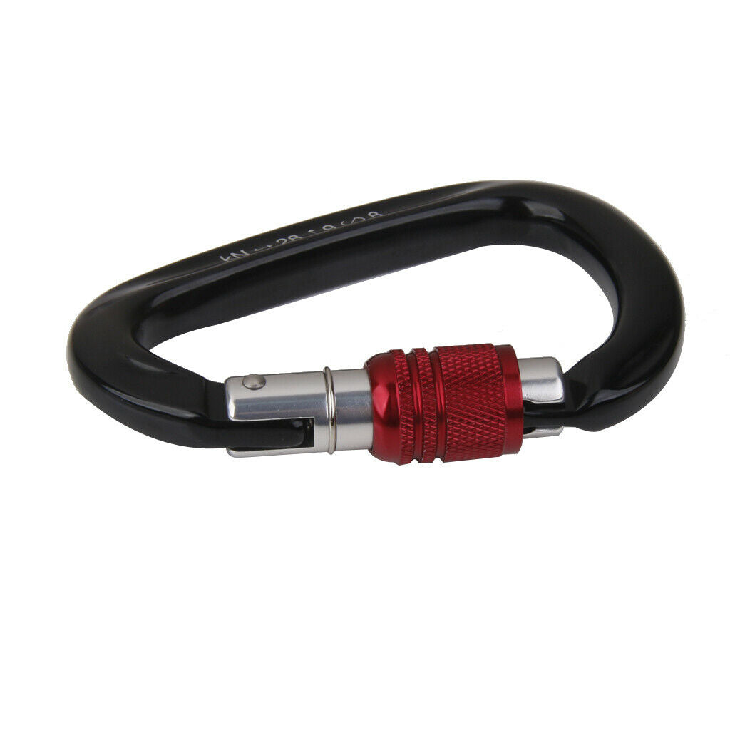 1pc Mountaineering Climbing Screw Locking Carabiner Aluminum 28KN Black Red