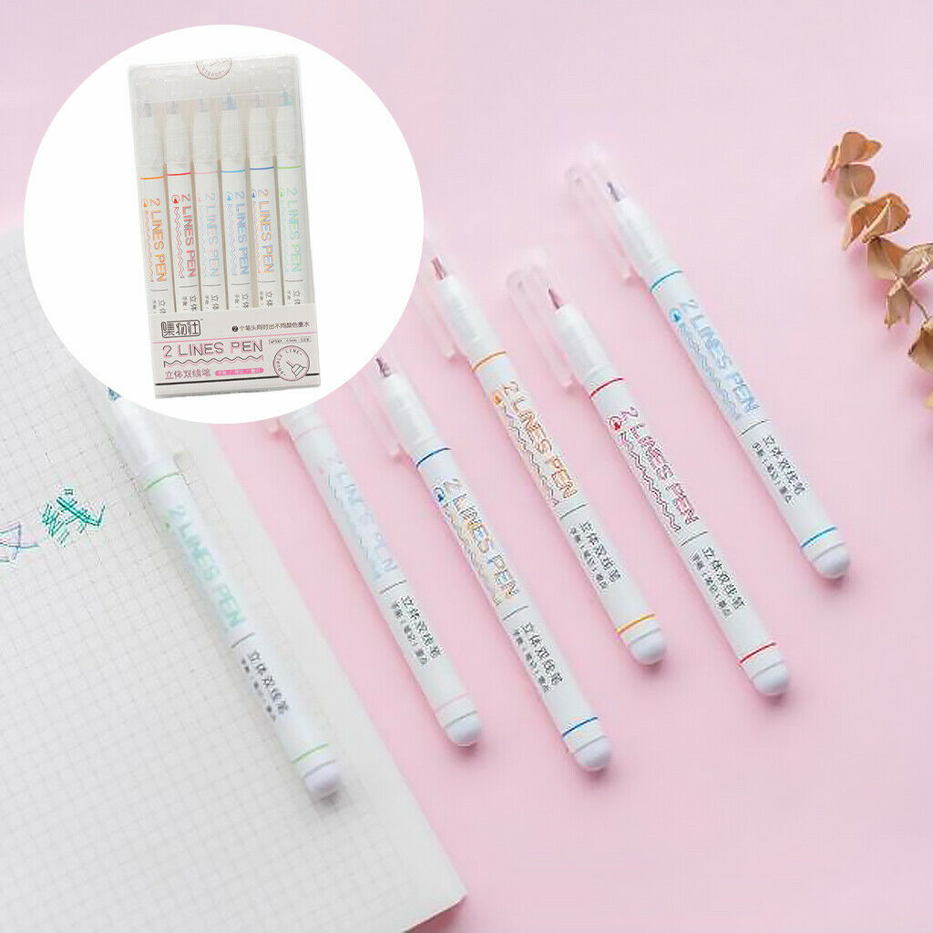 6PCS Self-outline Metallic Markers, Double Line Outline Marker Pens Glitter
