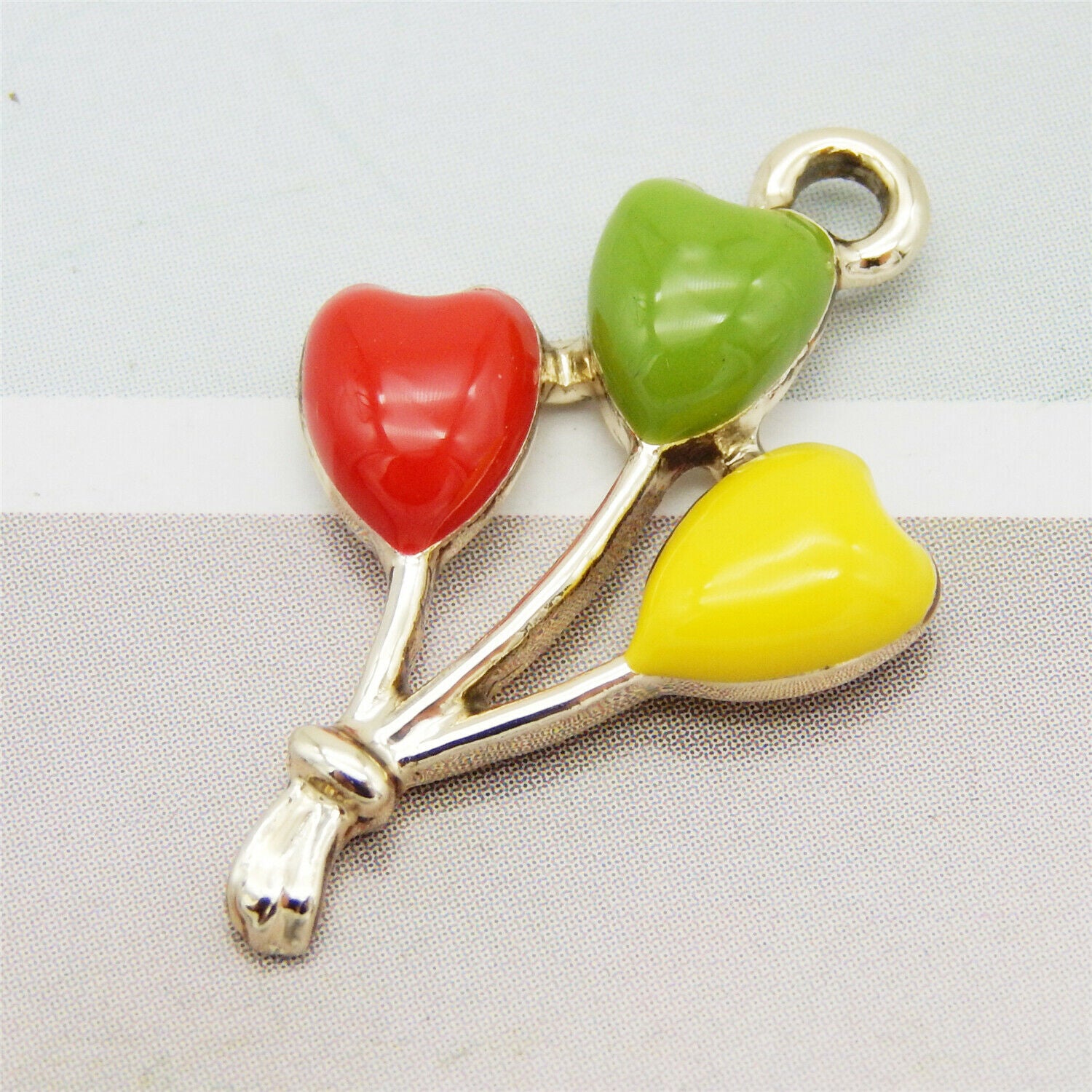 15pcs Enamel Plated Colorful Heart Balloons Look Pendant Charms Jewelry Findings