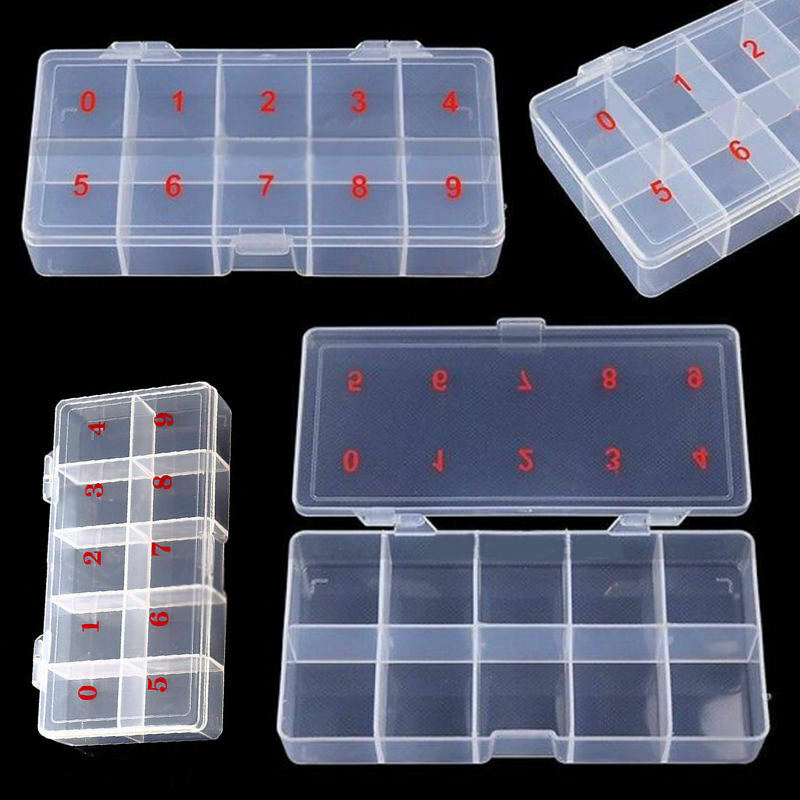 10 Plastic Storage Box Case Nail Art False Tips Gems  Makeup Empty Container