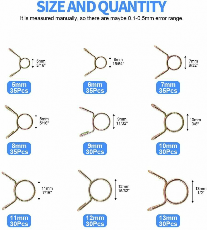 250Pcs M5 Mm-14 Mm Air Pipe Clamp Sorting Kit Spring Clamp Fuel Hose