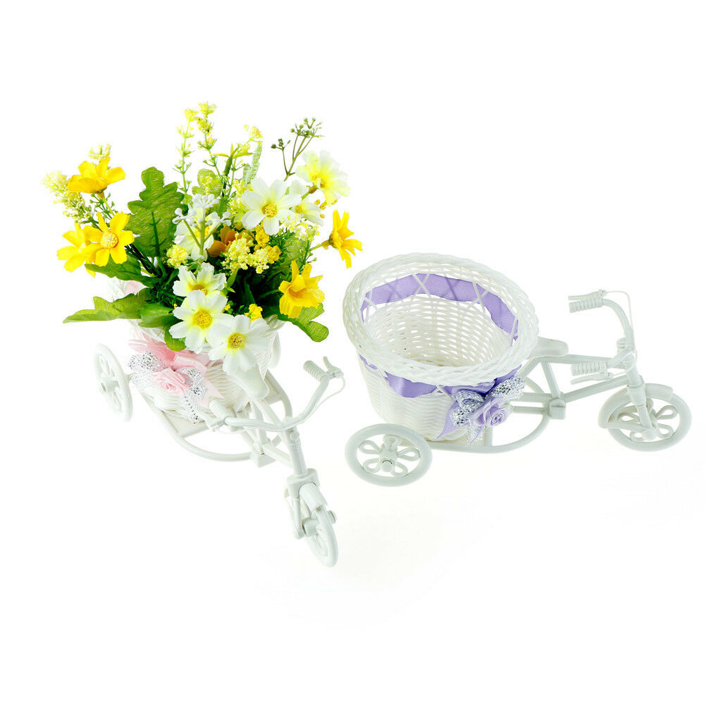 Excellent White Tricycle Bike Flower Basket Container For Flower Plant Decor&lBD