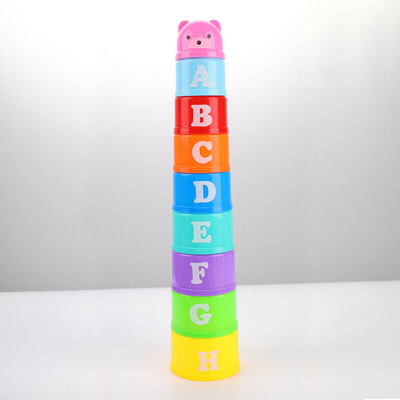 9PCS Educational Baby Toys Folding Stack Cup Tower Children Early Intelli.l8
