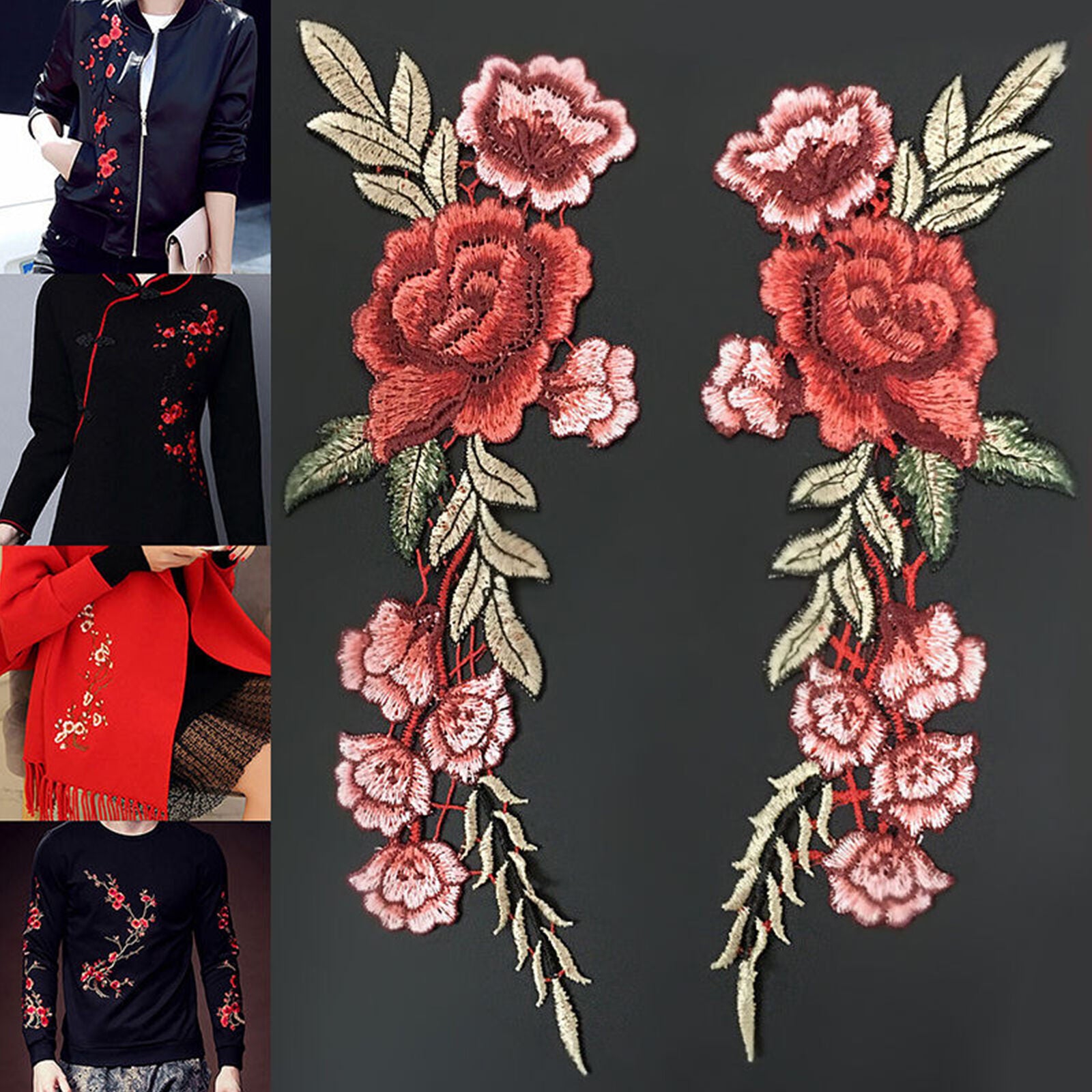 2 x Embroidery Rose Flower Sew On Patch Badge Bag Hat Jeans Dress Applique Craft