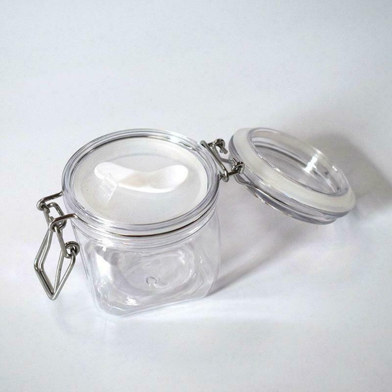 400ML Plastic Square Clip Top Storage Jar With Airtight Seal Lid Kitchen Food