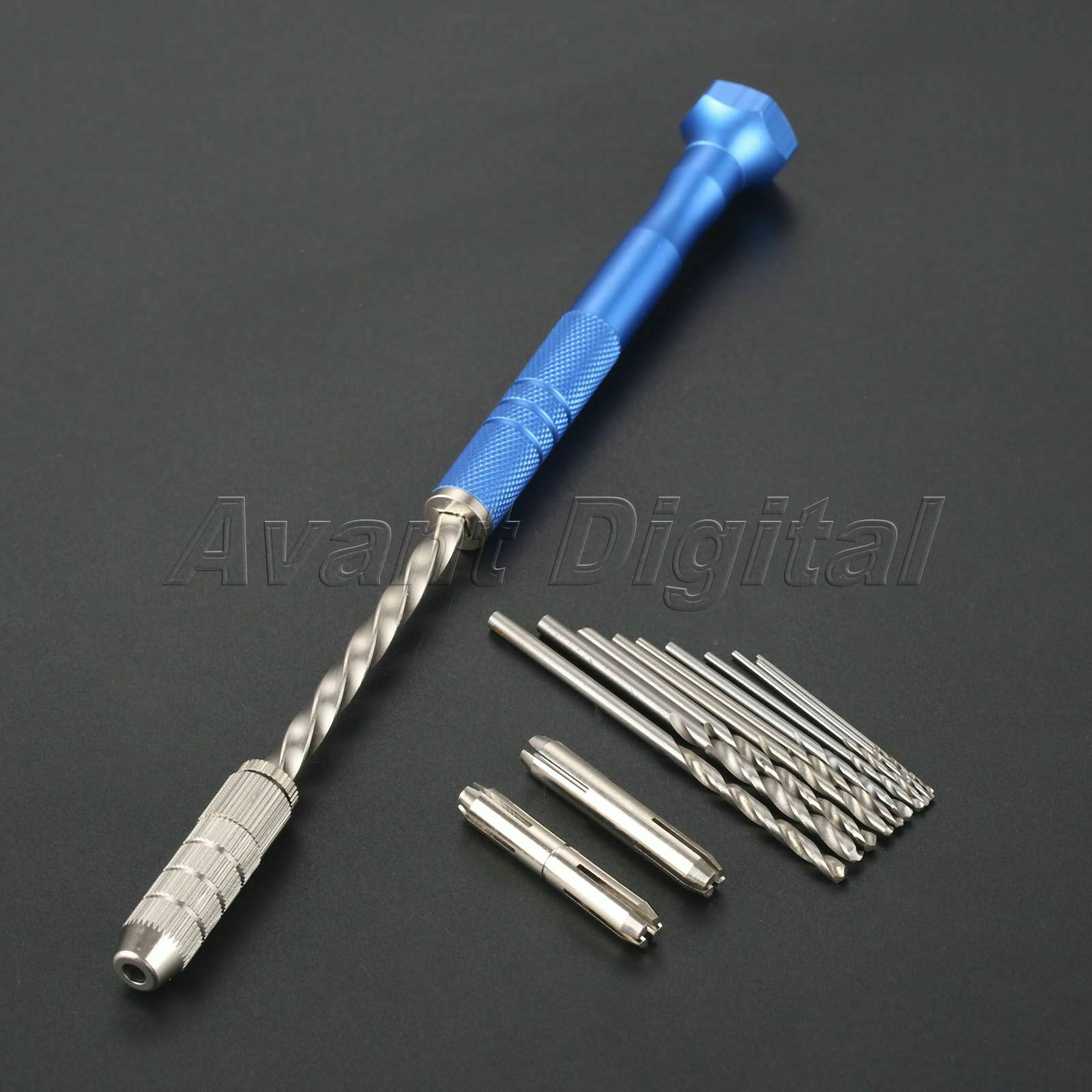Semi Automatic Spiral Hand Push Drill  Pin Vise Chuck & 10x Micro Drill Bits 1x