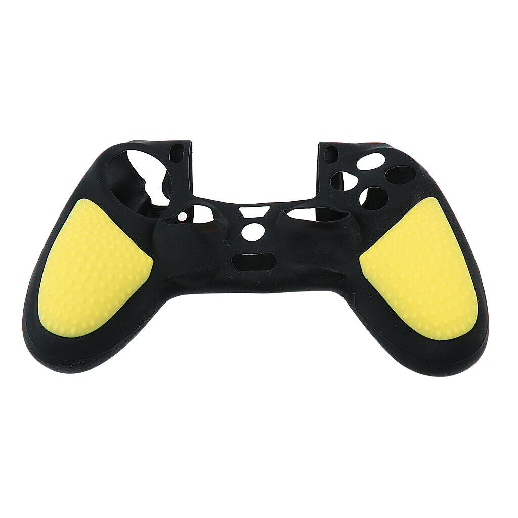 Silicone Cover Case Skin + 4Pieces Joystick Caps for PS4 Controller Yellow