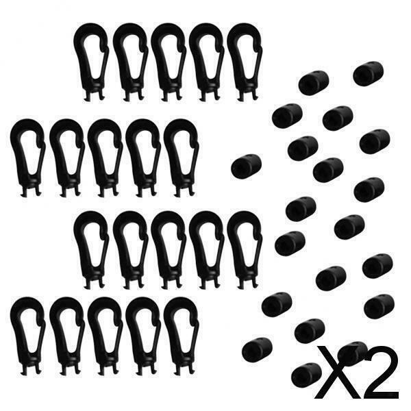 2X 20Pcs Shock Elastic Cord Tie Ends Karabiner Hooks Fits 5mm Rope, Suitable for