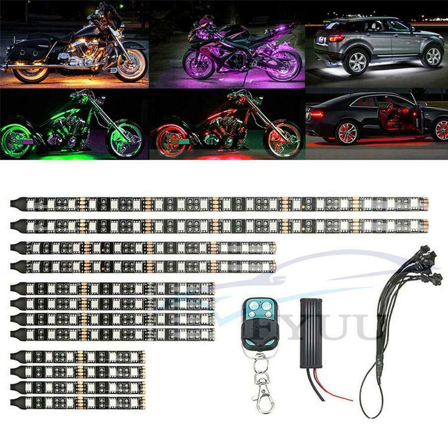 12pc Motorcycle RGB LED Neon Under Glow Lights Strip For Universal 12V 120 LEDs
