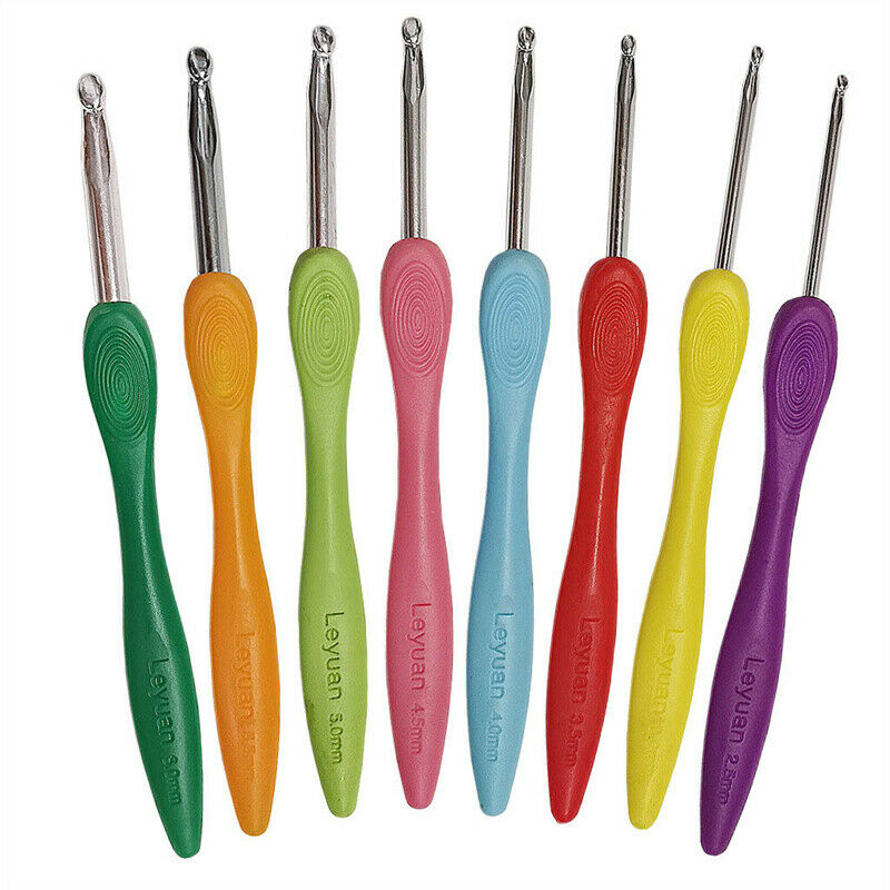 8pcs/set  2.5-6.0mm Aluminum Crochet Needles Cushioned Handles Knitting NeedFCA