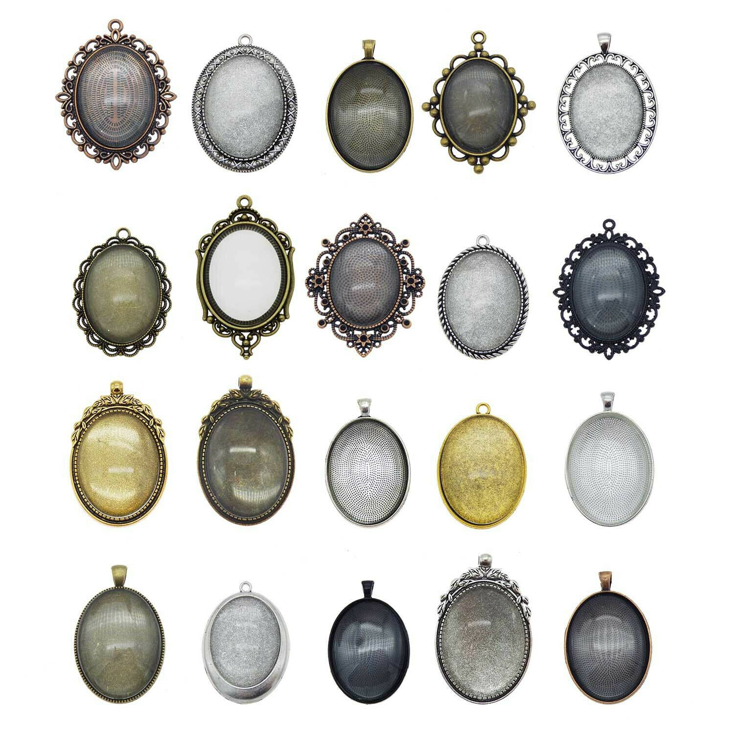 4Sets/lot Alloy Mixed Assorted Oval Setting Blank Tray Glass Cab Pendant Jewelry