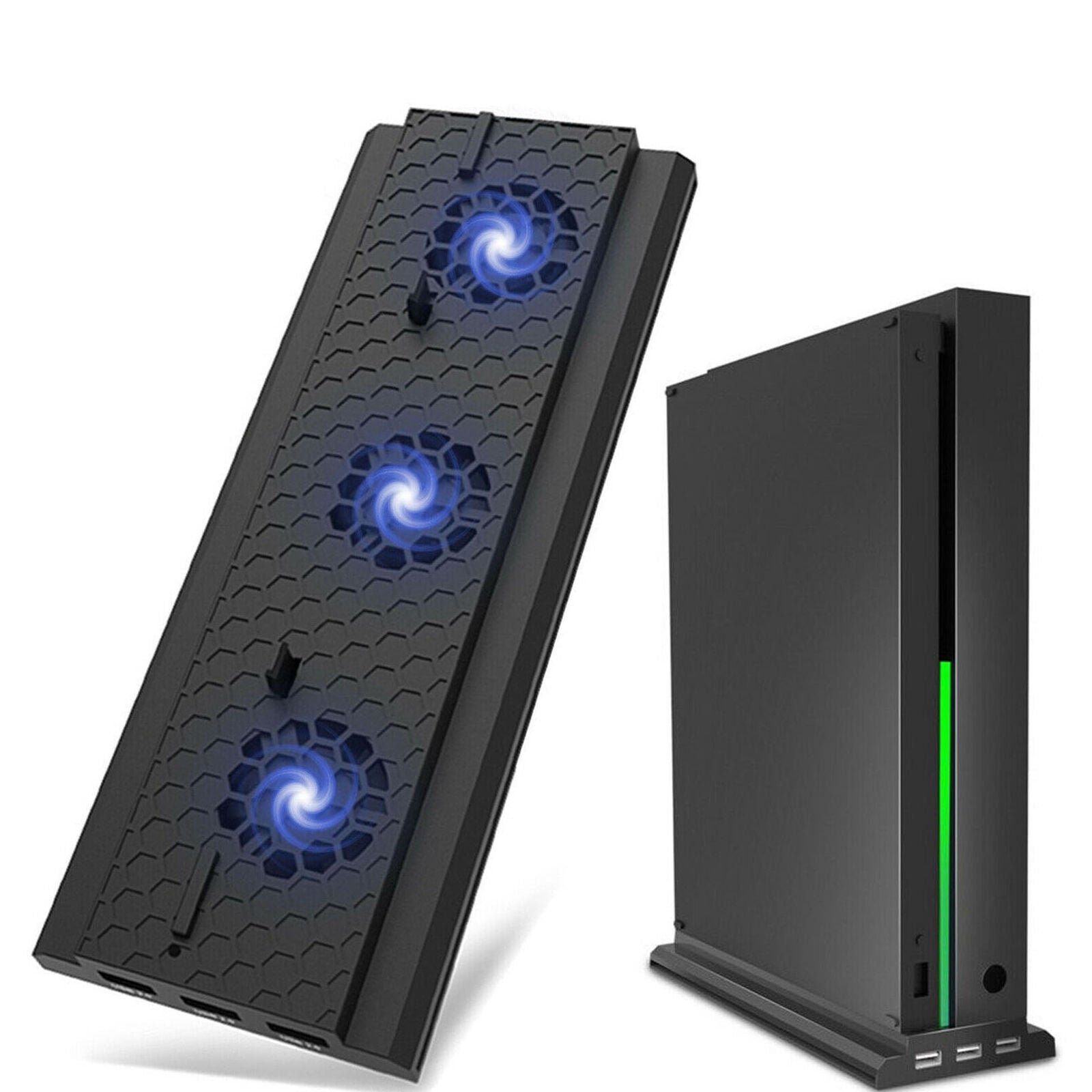 3 USB For Xbox One X Vertical Stand Cooling Fan Dual Controller Charging Station