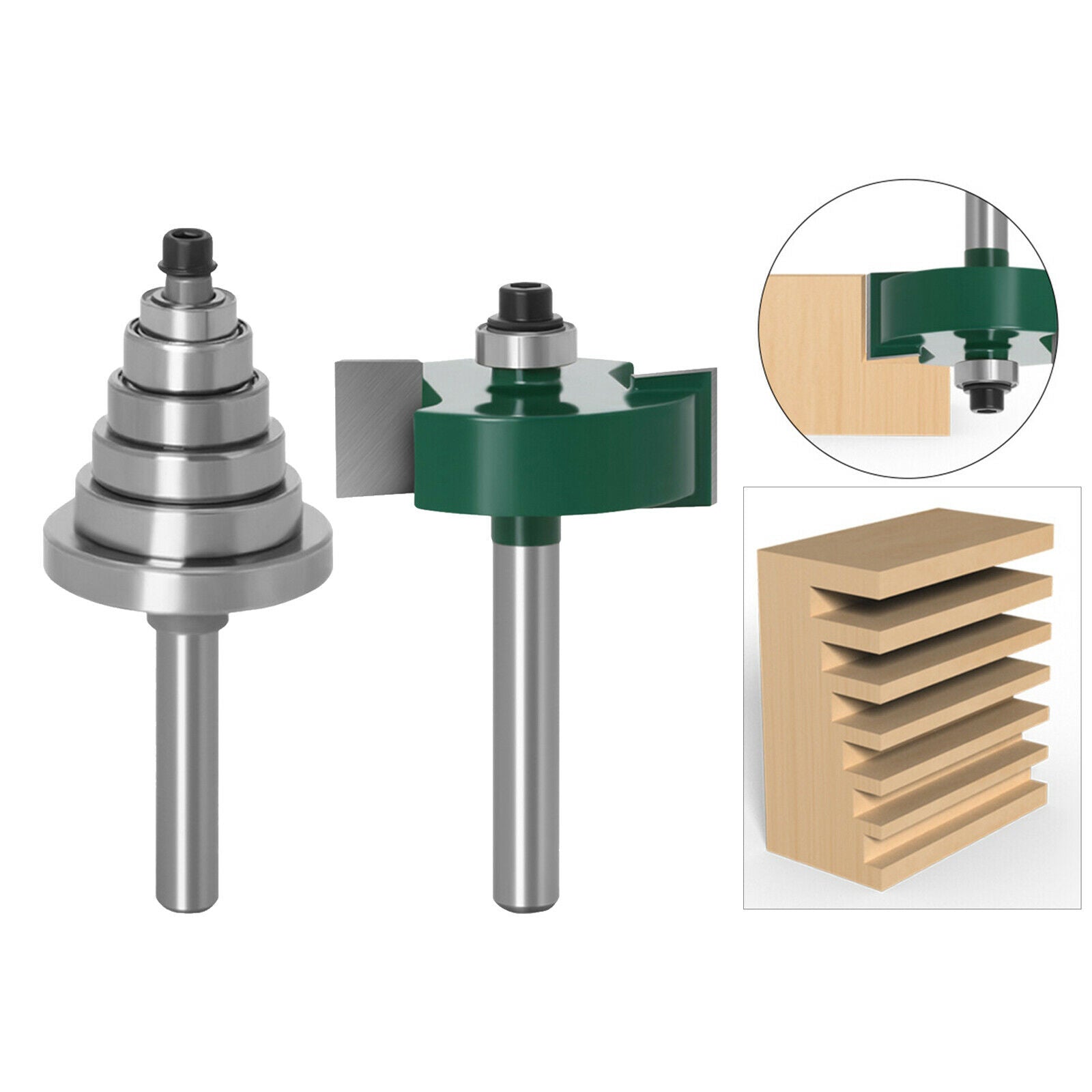 1/4 Inch Shank Rabbet Router Bit Cutter 6 Adjustable Bearings Set Tools