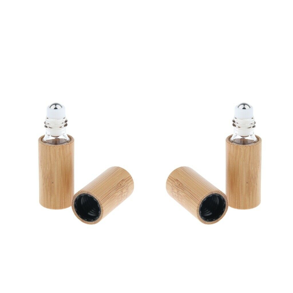 2 Pcs Handmade Bamboo Refillable Empty Essential Oil Makeup Roll on Bottle