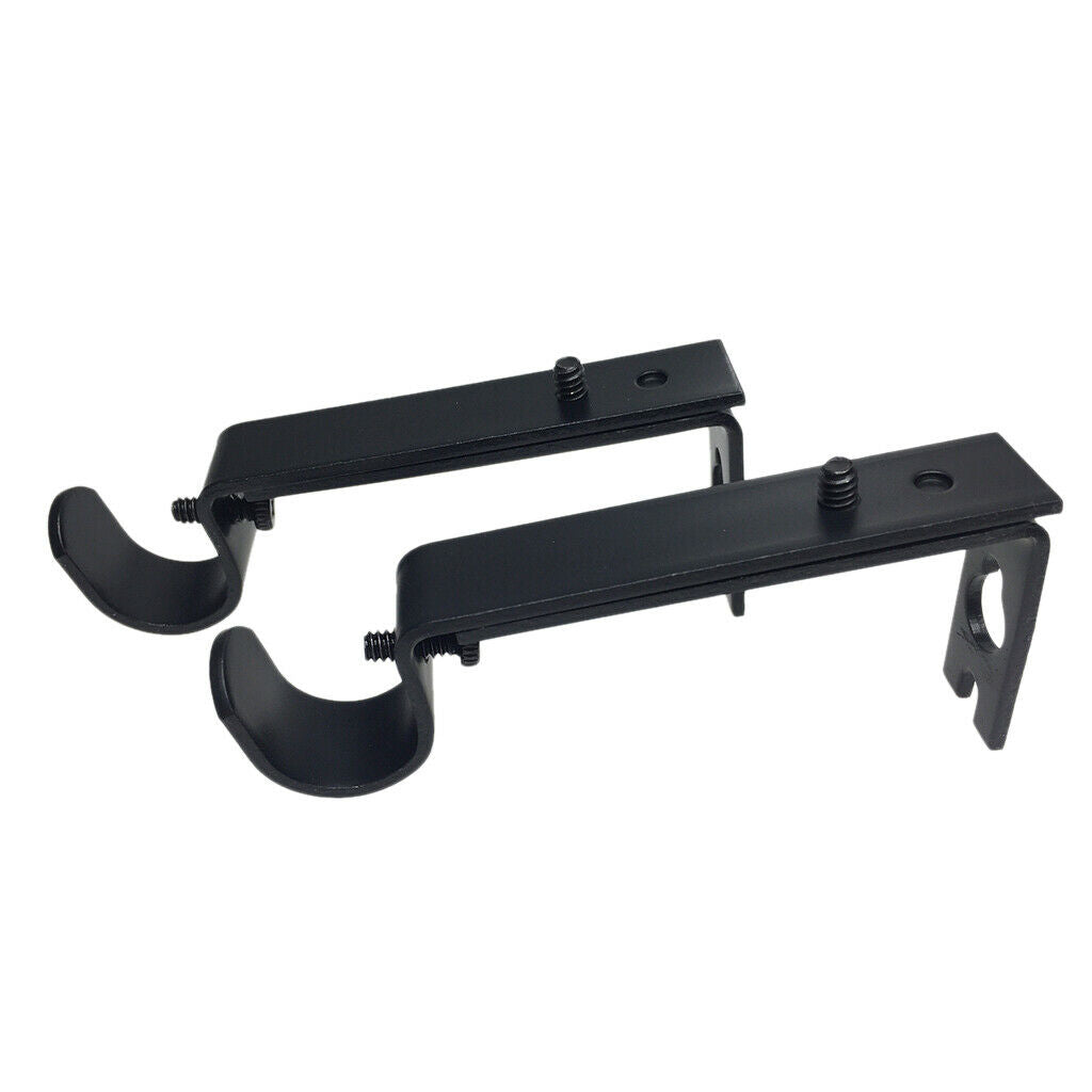 4 Pieces Adjustable Metal Curtain Pole Rod Wall Bracket Hook Holder Black