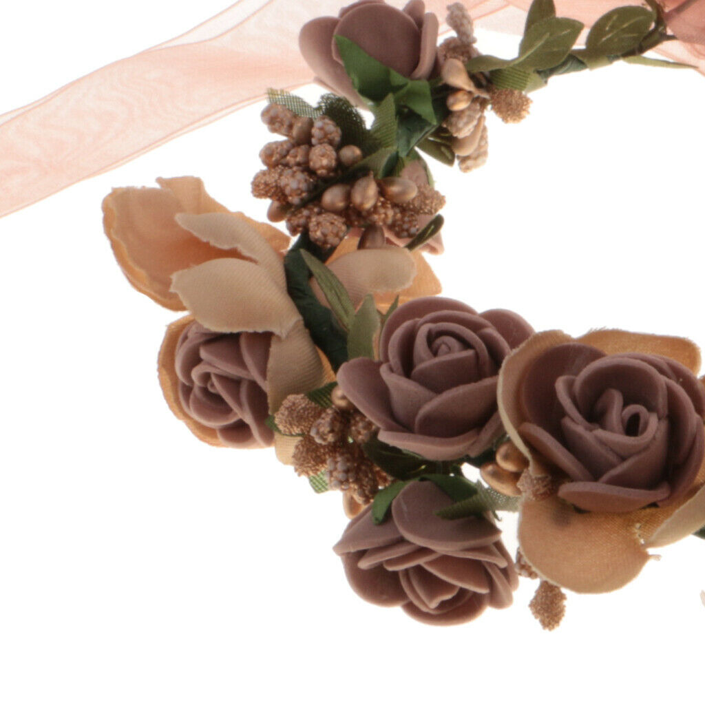 Boho Girl Floral Crown Flower Headband Hair Garland Wedding Headpiece Coffee