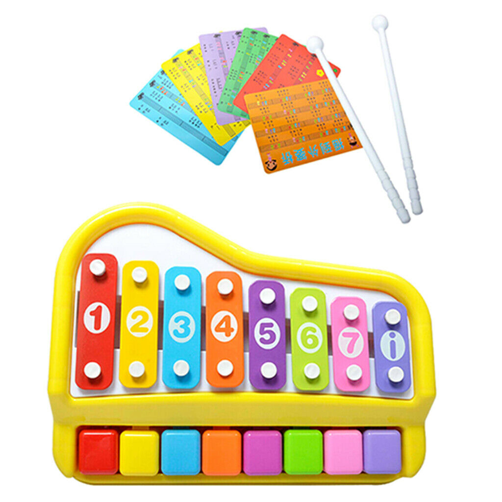 2 In 1 Piano Xylophone 8 Keys Mini Glockenspiel Instrument with Music Cards