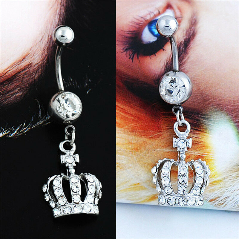 Crown Charm Rhinestone Body Piercing Jewelry Belly Button Ring Navel Jewe.l8