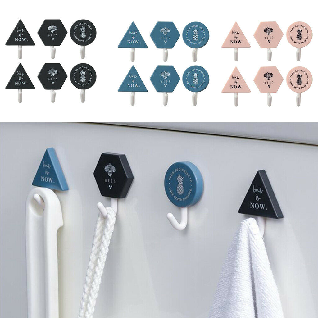 6 Pcs Self Adhesive Hooks Punch-free Geometric Hangers Set Multi-Color Pink