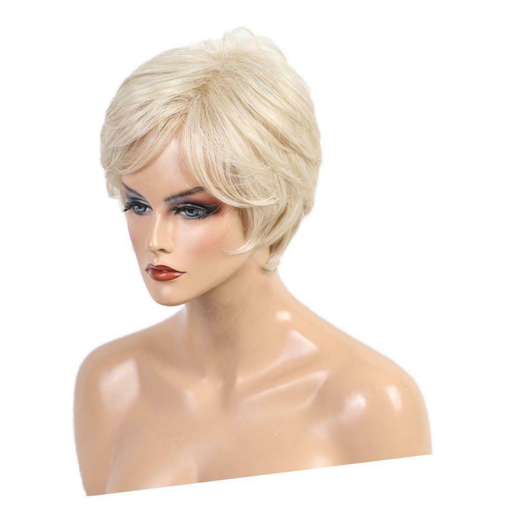 Human Hair Womens Side Part Wigs Costume Party Natural Pixie Cut Wig Beige