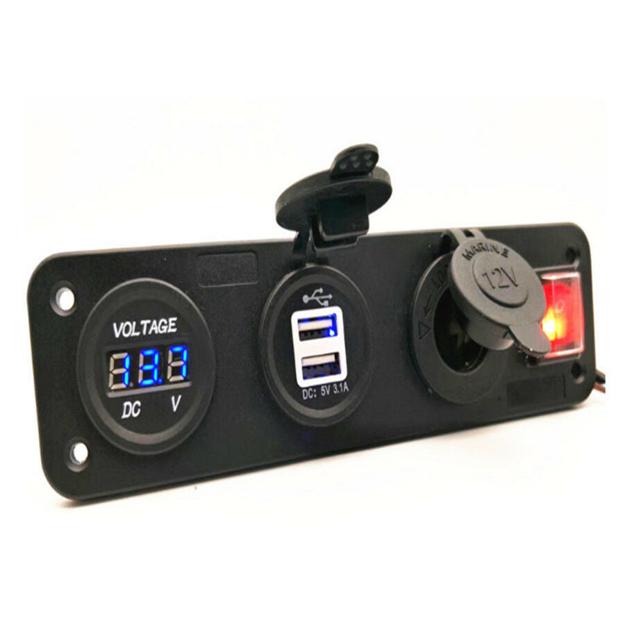 4 in 1 New Digital Voltmeter +12V Power Socket +Dual USB Power Charger Adapter