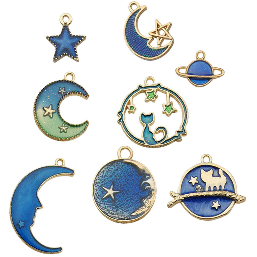 8x Golden Plated Enamel Star /Moon Charms Jewelry Making Findings DIY Crafts