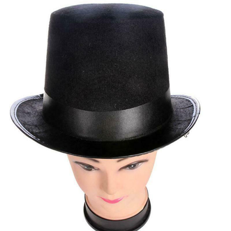 Men Women Retro Magician Black Jazz Cap Halloween Felt Top Hat DIY Steampunk