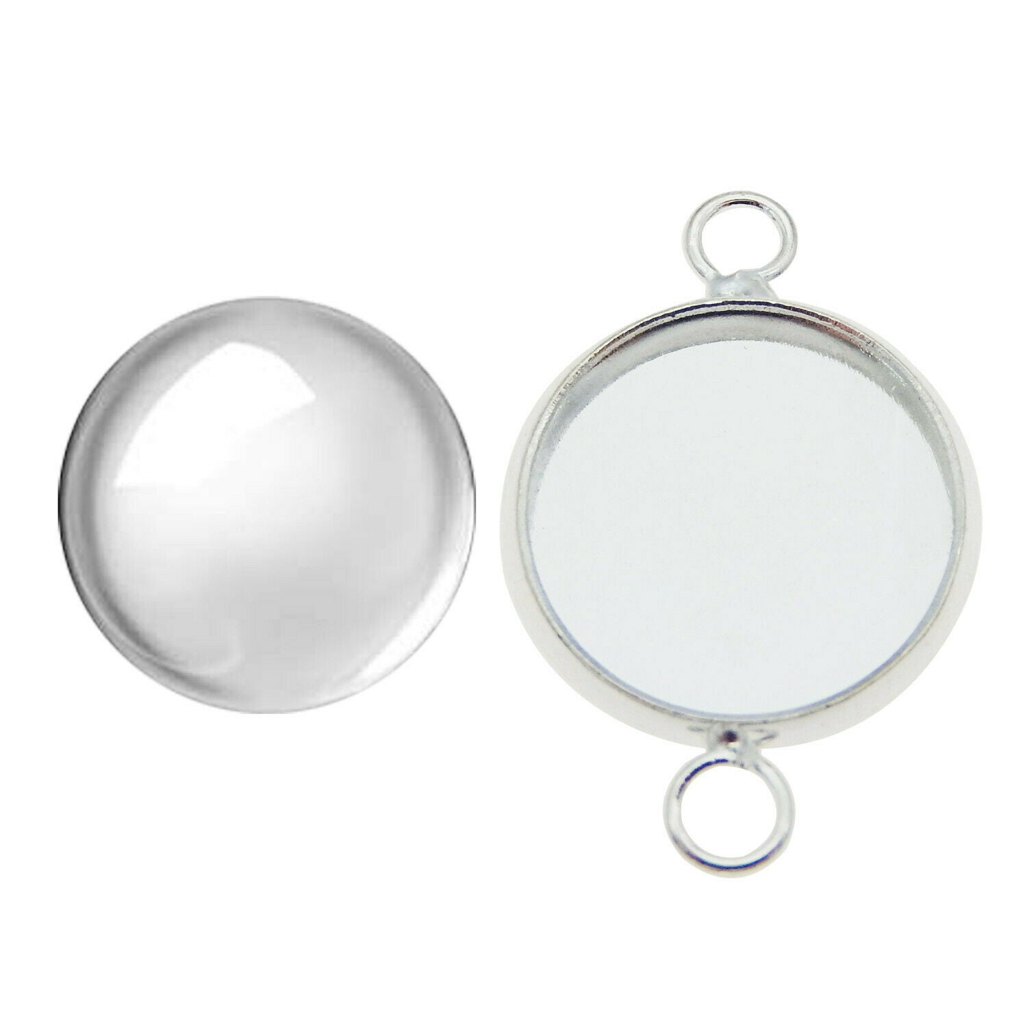 8 sets Round Brass Bezel Glass Cabochons Charms 12mm Pendant Jewelry Connectors