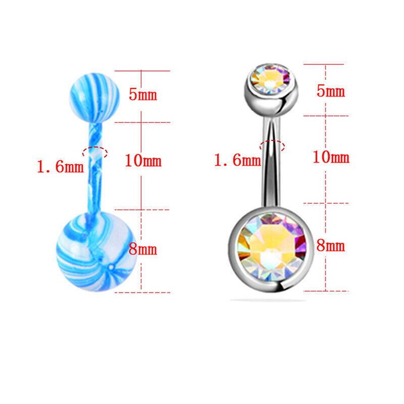 16xMix Navel Belly Button Ring Barbell Rhinestone Crystal Ball Body Jewelry US